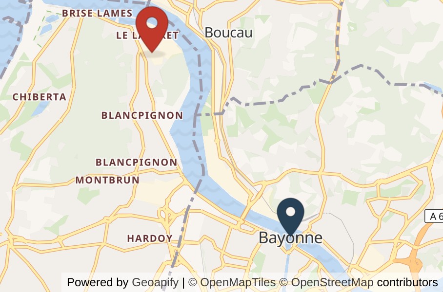 Plan situant Laborde Peinture, 8 allée des Artisans, 64600 Anglet, par rapport à Bayonne